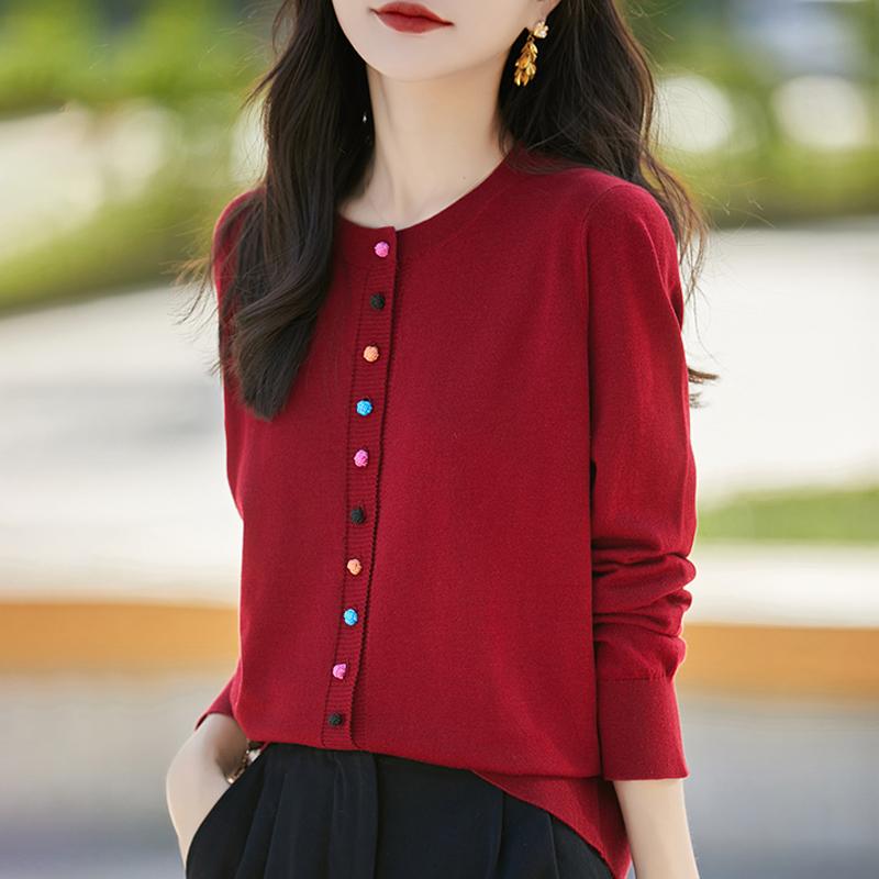 Women's cashmere cardigan Qinghe cashmere 50% wool 50% silk Women's autumn and winter cashmere cardigan soft and warm