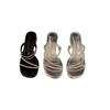 Temperament thick heel French small cool slippers fairy shoes 2025 new summer fashion outer wear rhinestone thin strap sandals