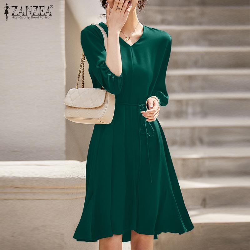 

ZANZEA Женское повседневное летнее платье с круглым вырезом и рукавами 3/4