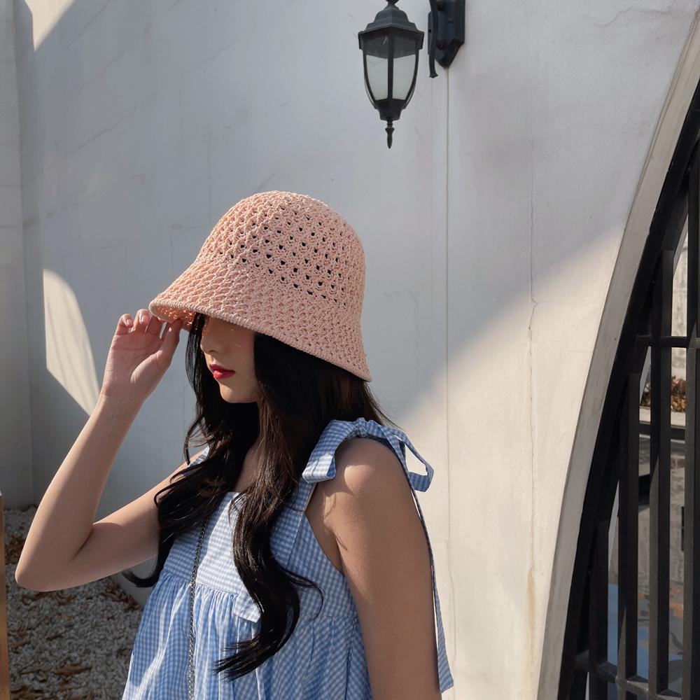 Fashion Sun Visor Solid Color UV Protection Foldable Bucket Hats Women Straw Hats Beach Cap Sun Hat