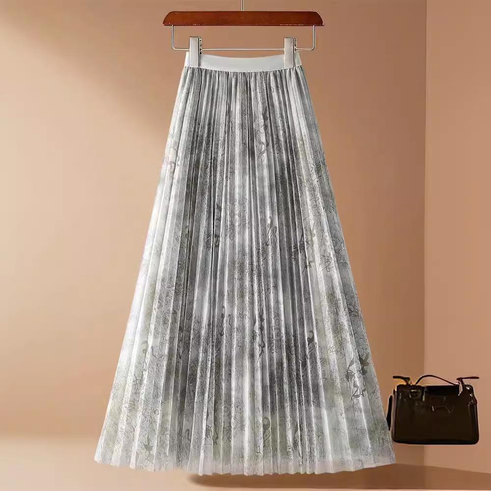 Elegant High-Waist Calligraphy Print Mid-Length Skirt