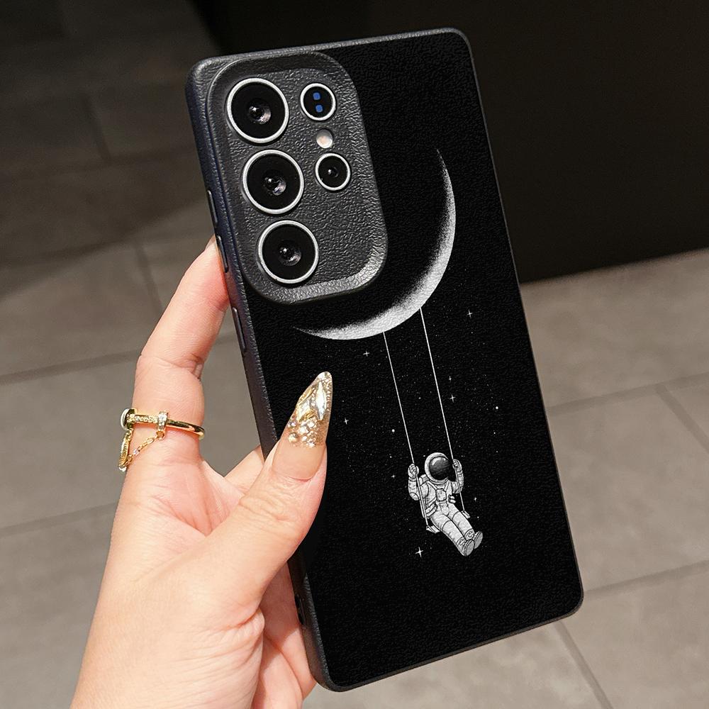 Samsung A07 Xiaomi Redmi 13C 14C for iPhone 17 Pro Max Infinix Realme Phone Cases Soft brown Leather pattern TPU Case NY60 space astronaut skate moon