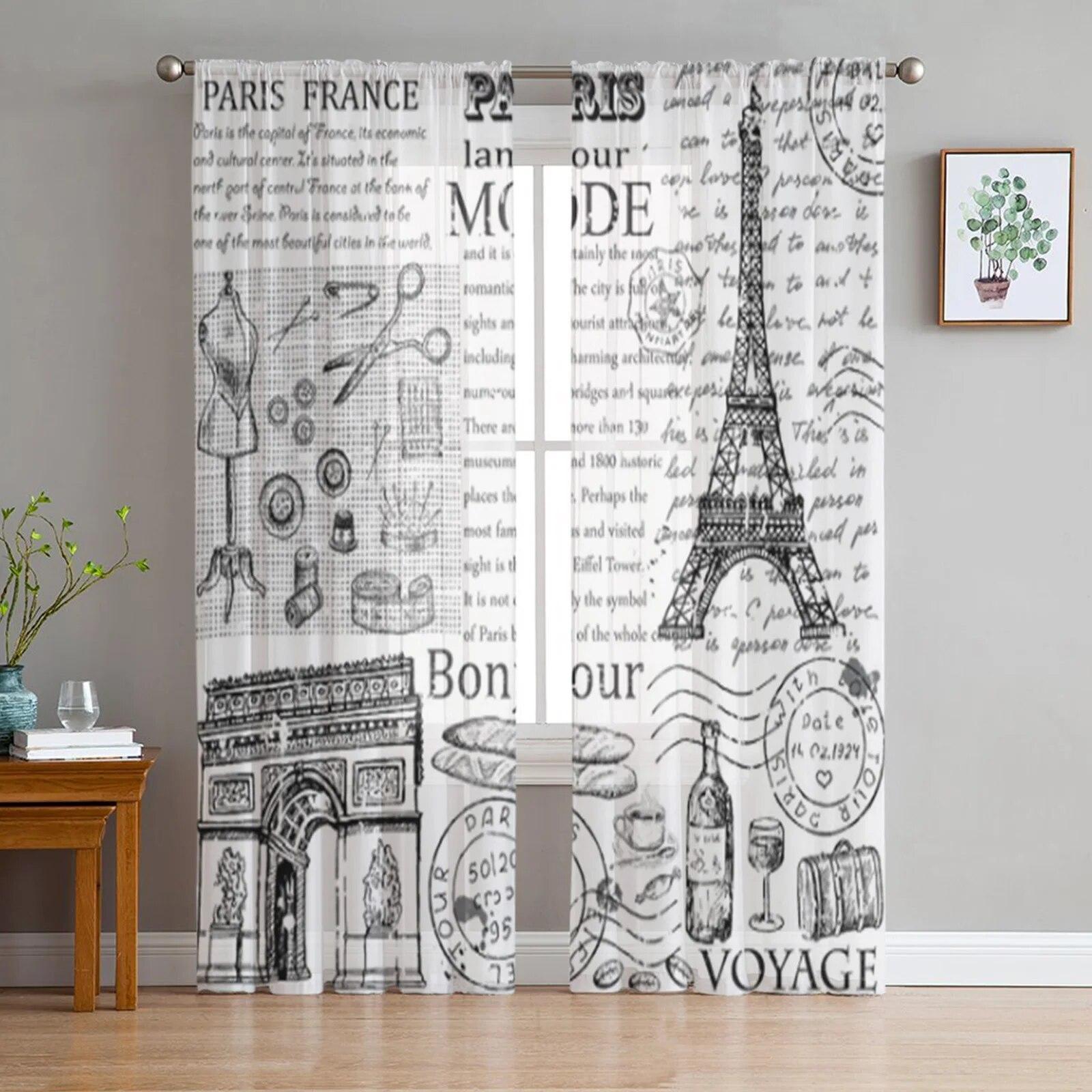 Париж Сена женщина Эйфелева башня красные губы Париж прозрачные шторы для гостиной спальни обработка окон кухня шифоновая занавеска 135W x 137H(cm)