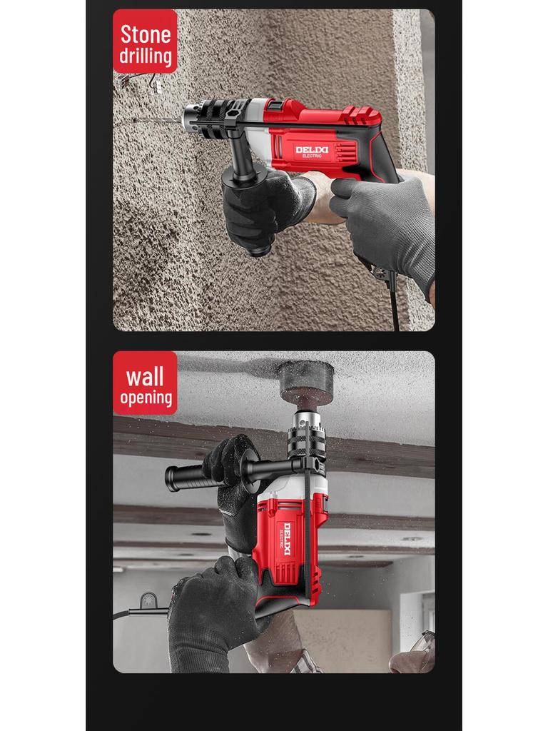 Delixi Multifunctional 220V Hammer & Pistol Electric Drill: Compact, Powerful Handheld Tool for Home Use.