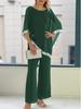 2025 Autumn Sequin Batwing Top & Wide Leg Pants Set - Round Neck, Two-Piece Ensemble