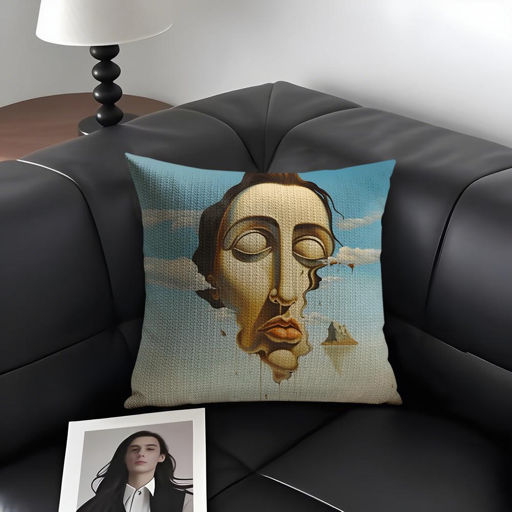 S-Salvador Dalii Art Cushion Cover Natural Linen Organic Fabric Double-Sided Printing Sofa Home Decor Gift Pillow Case