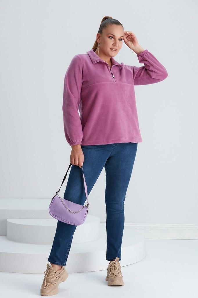 Damenstil Große Größe Sweatshirt Übergröße Fliederfarbenes Fleece-Sweatshirt mit elastischen Ärmeln