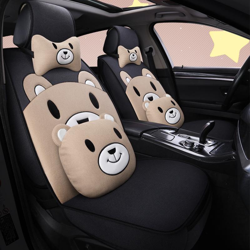 Cute Cartoon Bear Car Seat Cushion, Linen Fabric (Model 1802)