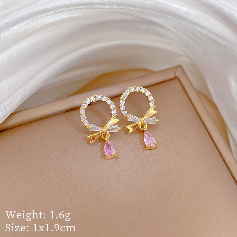 Necklace Earrings Set Light Luxury Full Diamond Ring Water Drop Personality Temperament Banquet Earrings Item Group