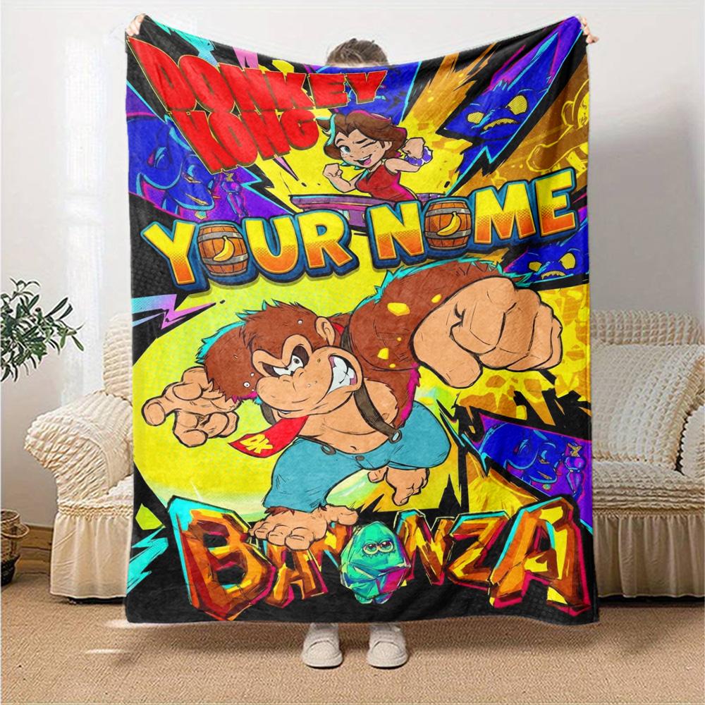 Name Custom Donkey Kong Print Flannel Blanket High Quality Warm Comfortable Cover for All Seasons Perfect for Gifts Home Decor