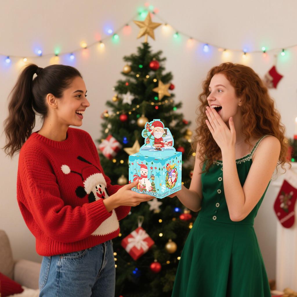 Snowman Santa Blue Claus Pattern Gift Box Christmas Decoration Prop Atmosphere
