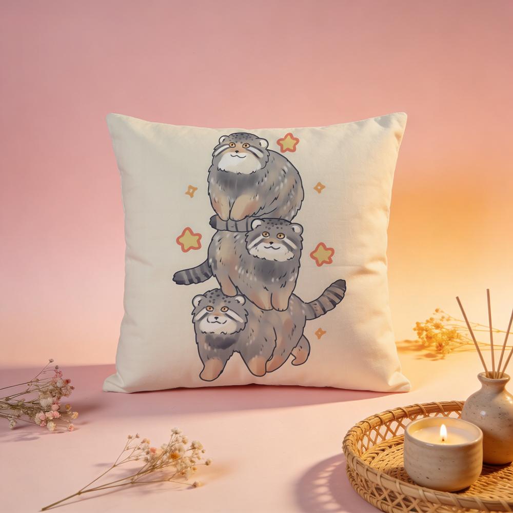 Fluffy Pallass Cat Art Cushion Cover Comfortable Durable Pillow Cover MultiScene for Home Office Car Sofa