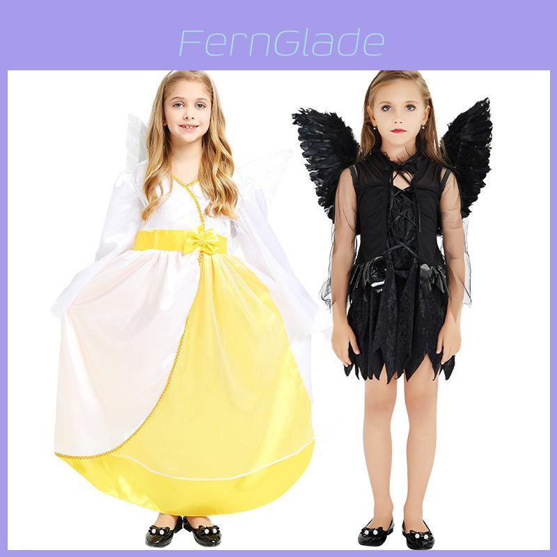Charming Halloween Costume For Girls Featuring Playful Angel Dress In Polyester Fabric