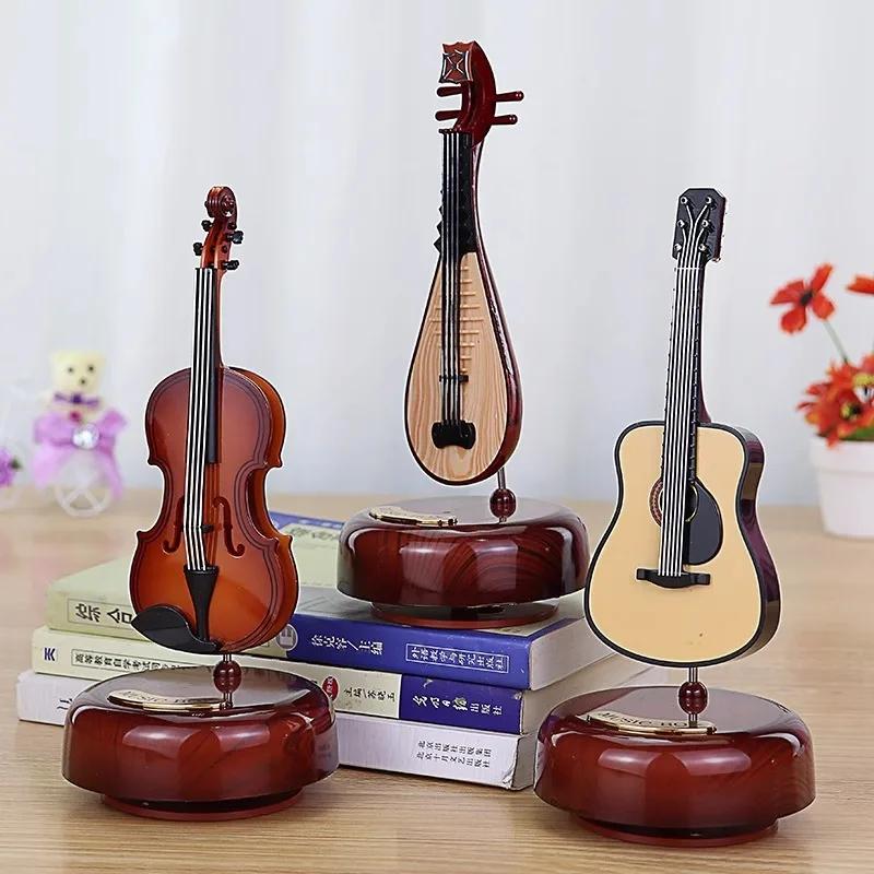8 Inchi Violin Guitar Music Box Wind-Up Musical Instrument - Melody Playing Stringed Accessory for Birthday Festival Gift