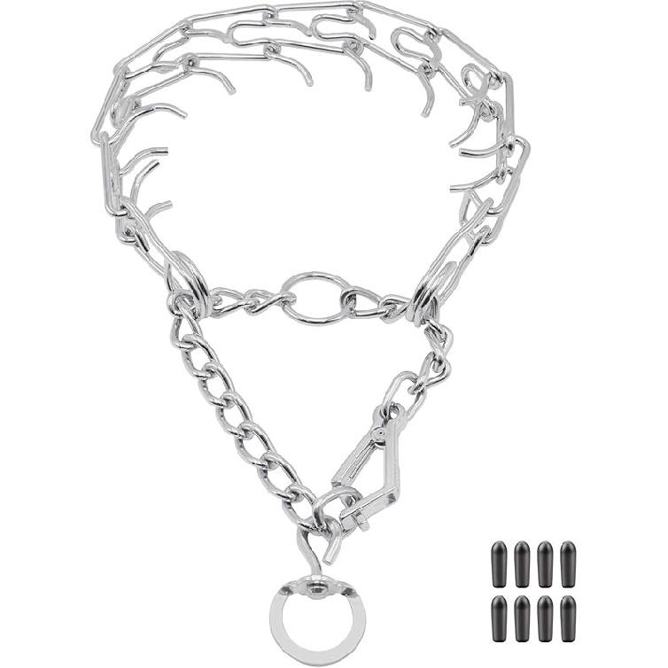Dog Prong Collar, Ultra-Plus Chrome Plated Training Collar with Quick Release Clip for Dogs, Adjustable Pet Pinch Collar with Silver Plating for S