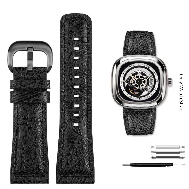 For Bracelet For Seven Friday Watch Strap Men's Square Mechanical M2/02 M3 T2 S1 Vintage High Quality Pattern Leather Watchband 28MM