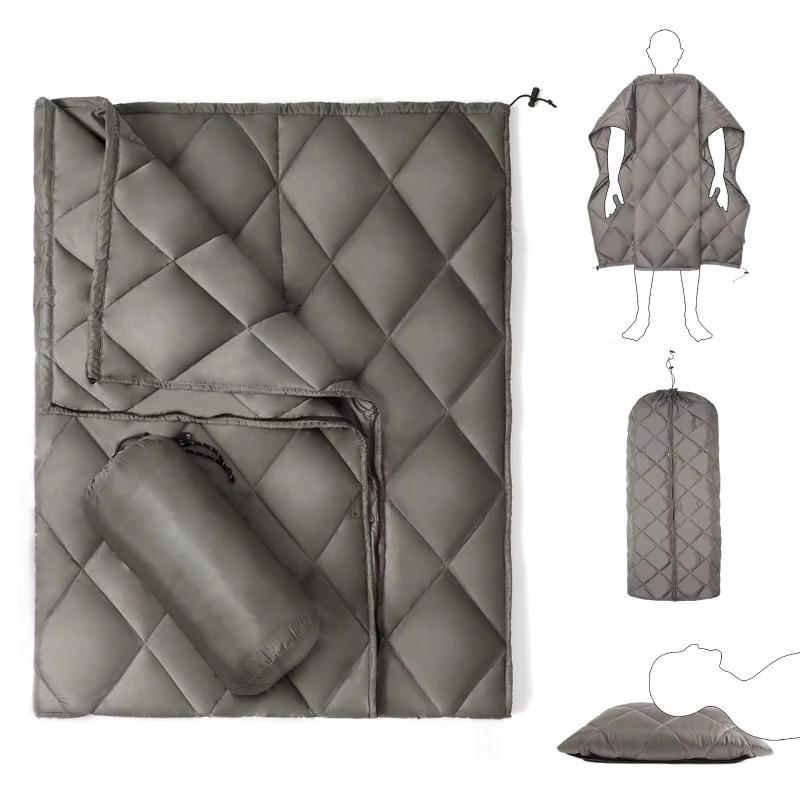 4-in-1 Multifunctional Quilted Blanket Waterproof Portable Sleeping Bag Wearable Shawl Camping Blanket