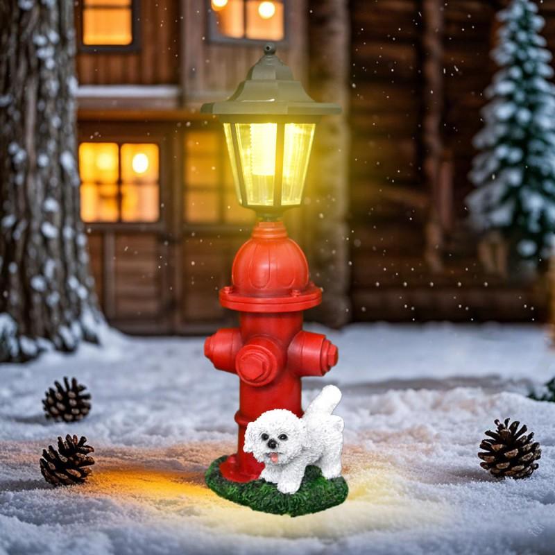 Solar Powered Resin Fire Hydrant Dog Garden Ornament Outdoor Waterproof Lawn Decor