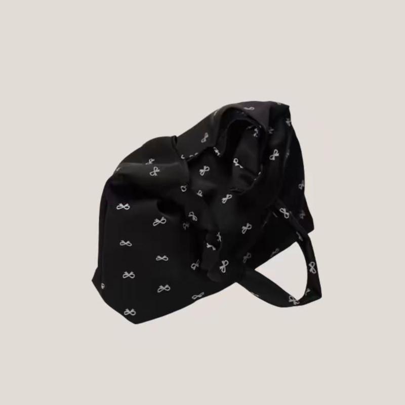 JIAERDI Retro Casual Bow Print Canvas Bag Purse Women Portable Large Capacity Tote Bag Female Shopping Canvas Shoulder Bags New
