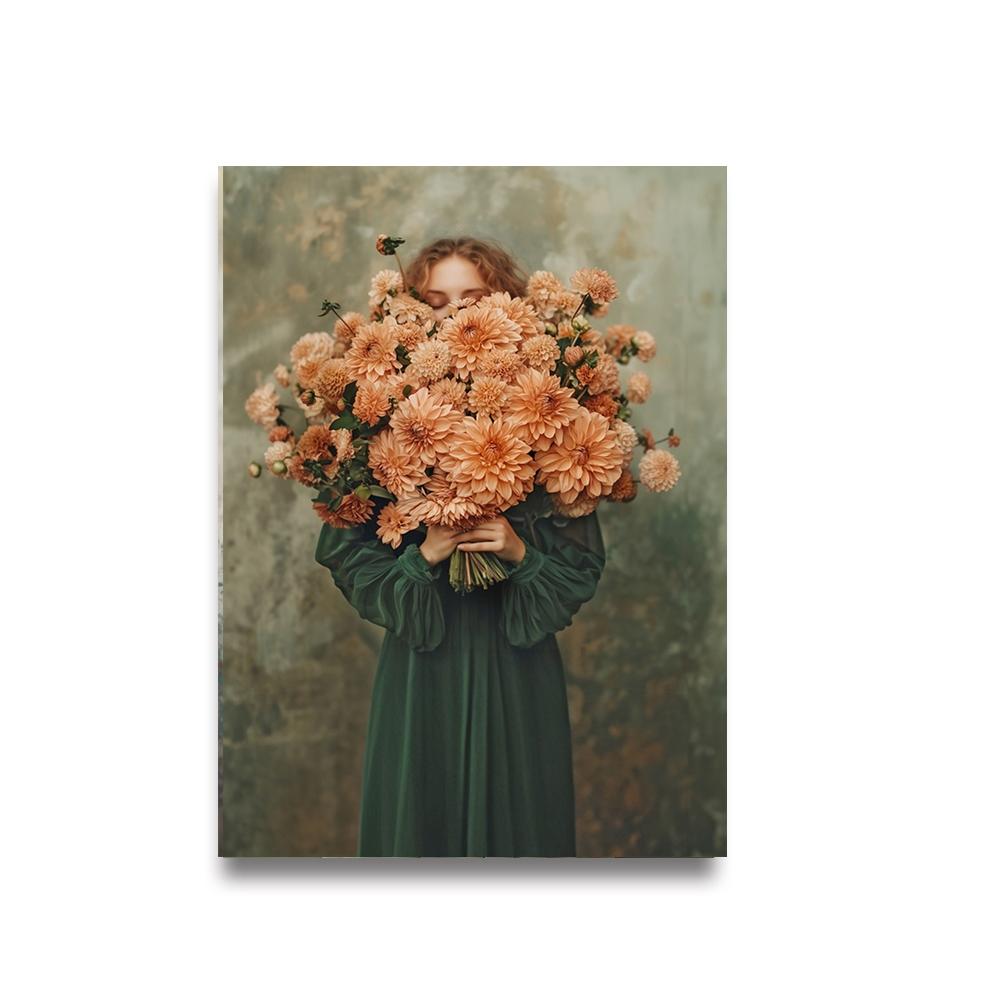 Modern Girl Wear Flowers Canvas Print Scandinavia Full of Force De Vie Wall Art Poster for  Living Room Bedroom Room Home Decor
