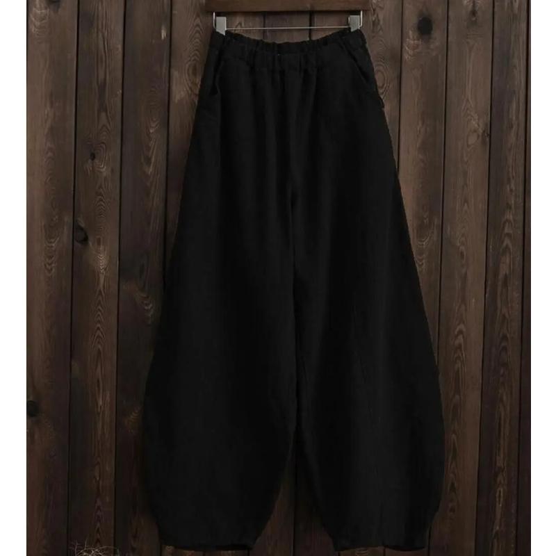 Linen Bloomers Wide Leg Pants Women Vintage Full Length Fashion Elegent Pants Solid Elasitic Waist Spring Autumn 5XL