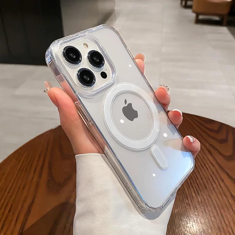 

Magnetic Adsorption Clear Case For Apple iPhone 15 14 13 12 11 Pro XS Max XR XS 8 7 Plus Wireless Charge Compatible With MagSafe For iphone15