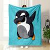 Cool Dabbing Penguin Cartoon Drawing Patterned Flannel Blanket Perfect for the Bedroom Living Room, Sofa, or a Little Nap