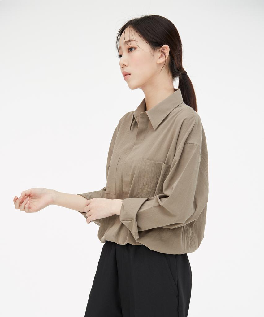 GIFTORIGINAL (Unisex) Soft Hidden Button Shirt Beige