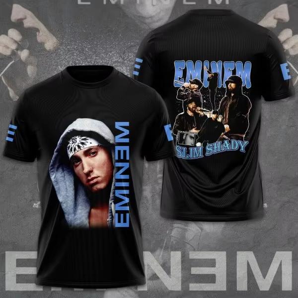Round Neck 3D Rapper Eminem Printed T-shirts Casual Short Sleeved Men's T-shirts - Soft Medium Stretch Polyester Fabric Summer Relaxed Fit Clothing