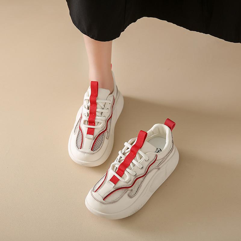 

Женские модные сетчатые кроссовки 2024 года, лето, новые, толстые, противоскользящие, износостойкие, повседневные, с мягкой подошвой, спортивные, модные туфли 40 красный