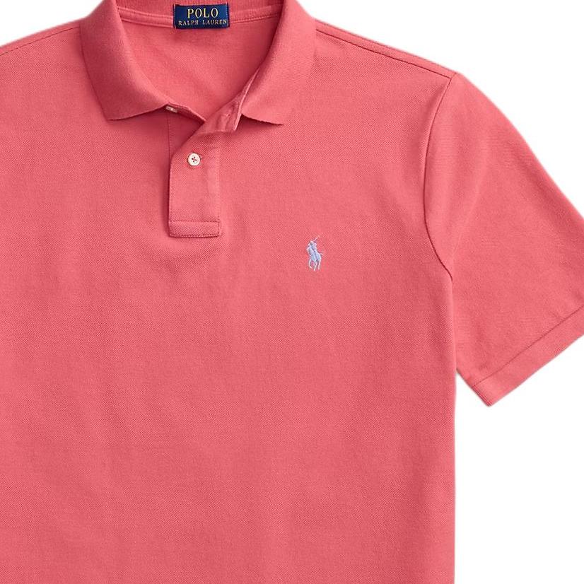 Polo Ralph Lauren Klasické pánské bavlněné polo triko s krátkým rukávem, jednobarevné, se dvěma knoflíčky, Světle červené 710534735-487