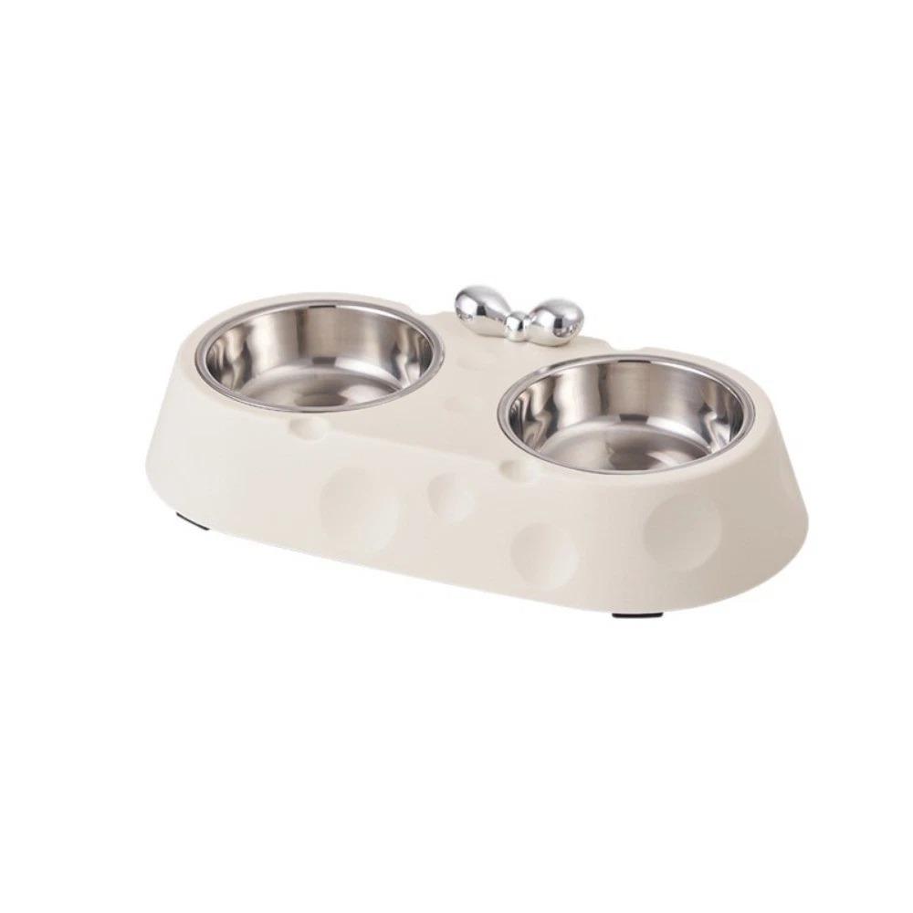 

Double Bowl Puppy Food Feeder Stainless Steel Pet Drinking Dish Kitten Feeding Bowl Pet Supplies белый