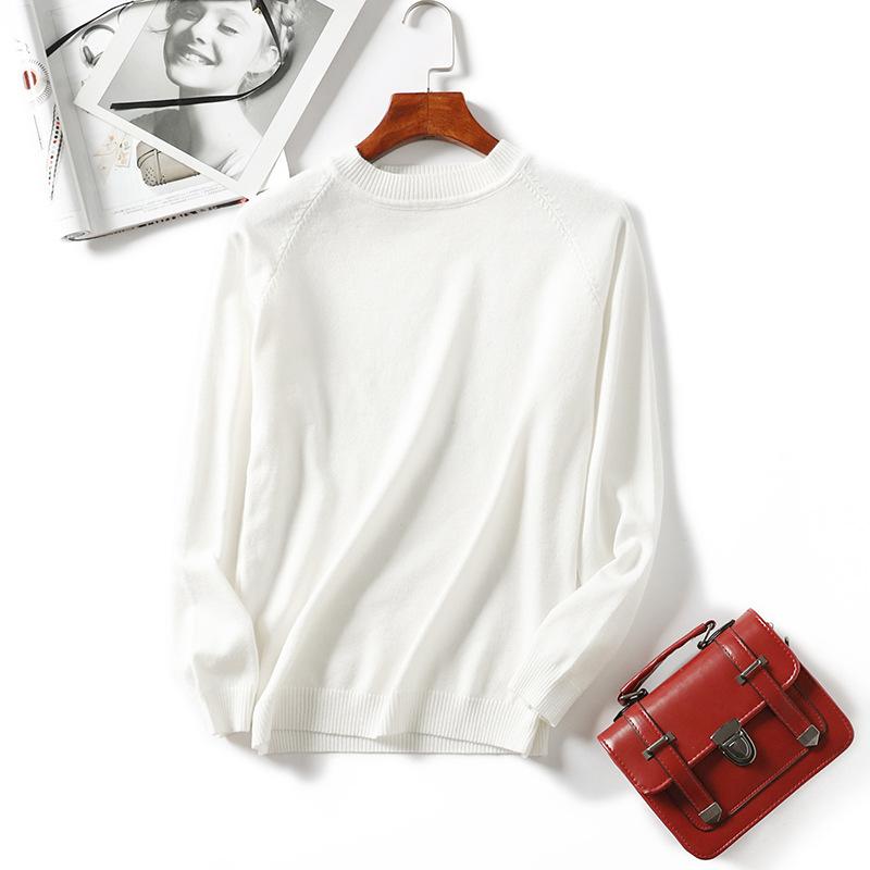 

Осенне-зимний женский свитер, простой тонкий вязаный пуловер с длинными рукавами и круглым вырезом, свитер One Size белый