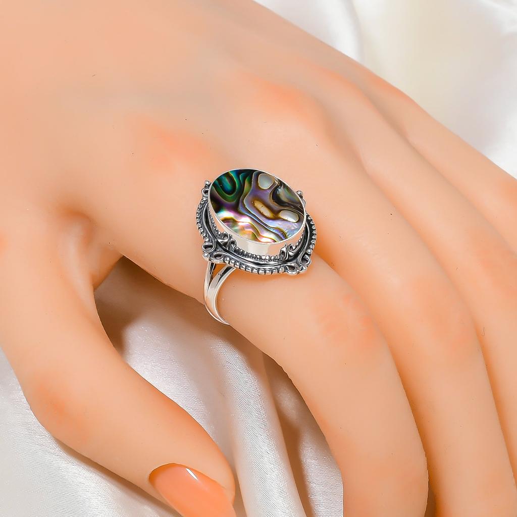 Mermaid Dream Abalone Shell - Australia 925 Sterling Silver Ring V4575, Blue Ring, Oval Ring, Valentin's Day Gift, Gift For Her, Birthday Gift, Handma