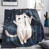 White Cat Print Flannel Blanket, High quality Comfortable for All Seasons, Home Decor, Warmth and Comfort, Perfect for Christmas Gifts