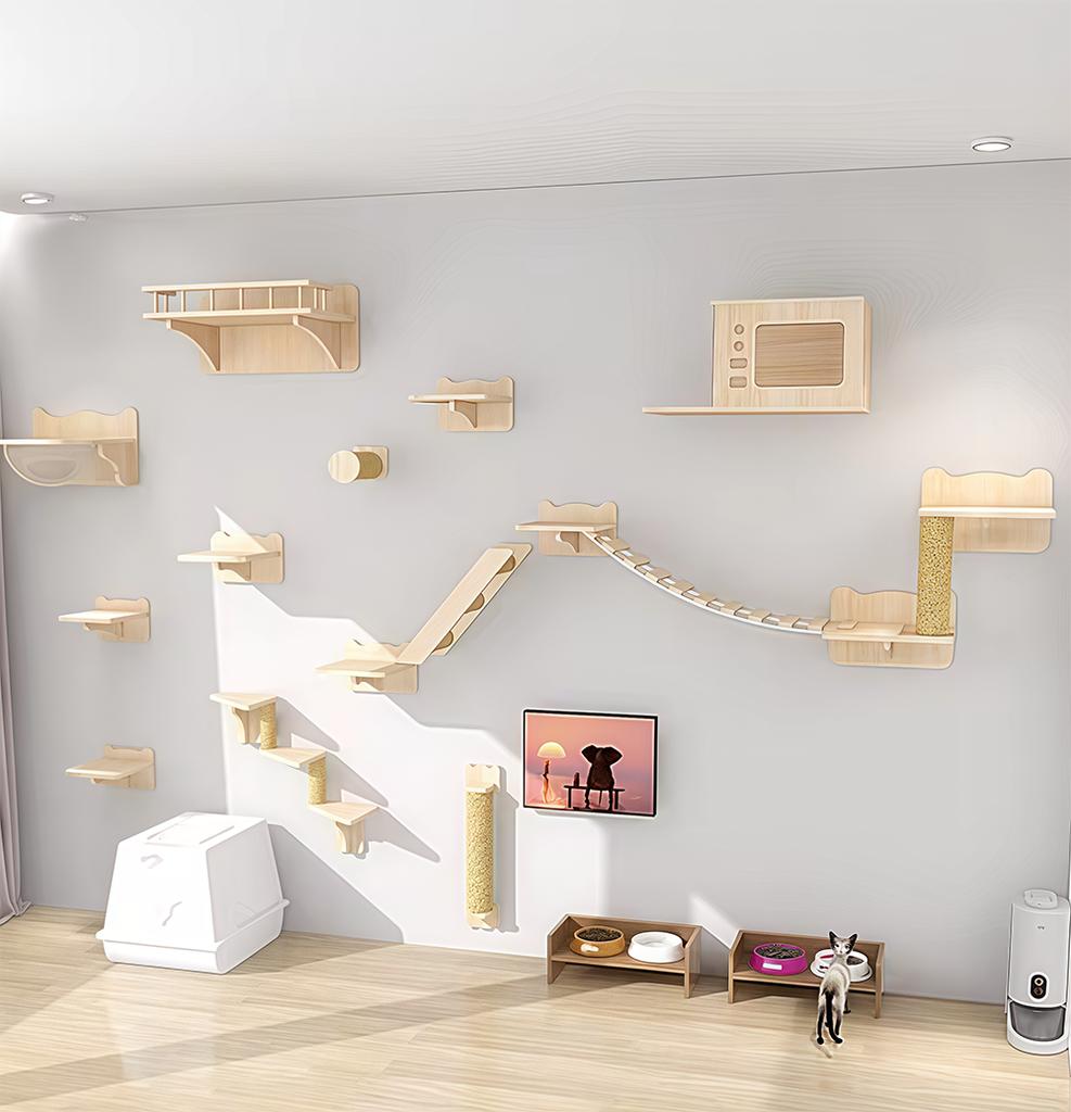Wall Mounted Cat Climbing Shelf Four Step Cat Stairway for Climbing Sleeping Playing Lounging Perching Cat Furniture