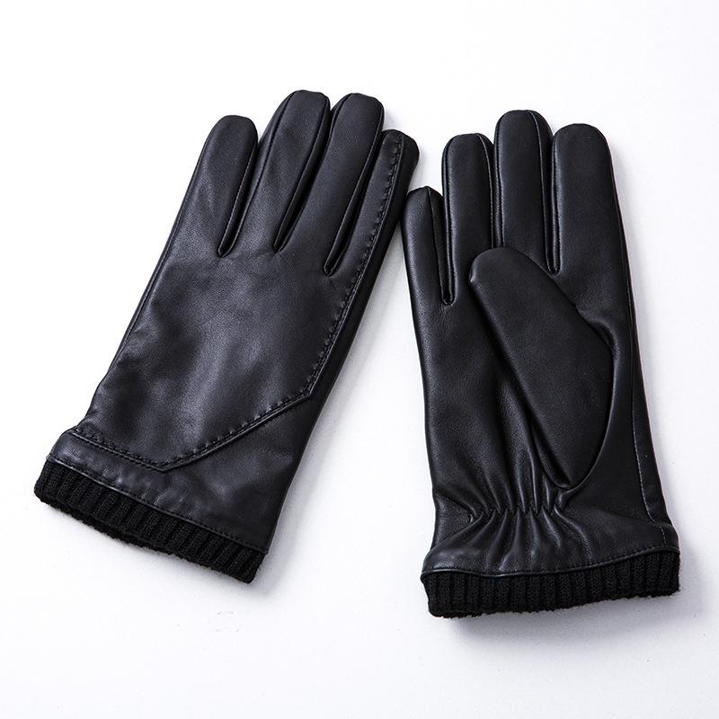 Men's Sheepskin Fleece Gloves Outdoor Cycling Business Winter Warm Touch Screen Genuine Leather Gloves