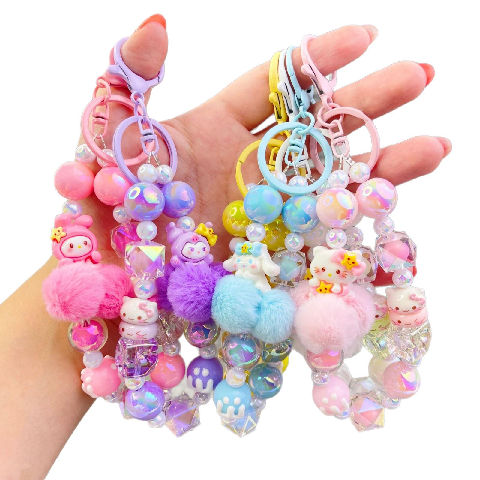 My Melody & Kuromi Pom-Pom Phone Lanyard Keychain Set Kitty Pom-Pom Pendant Peach Pink (Includes Spacer)