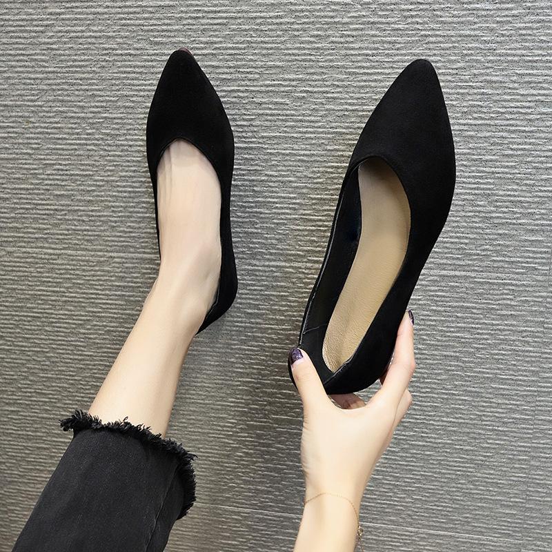 Standing for a long time is not tired of shoes, fashion pointed toe foot set square heel, fashion casual large size women's shallow mouth women'S