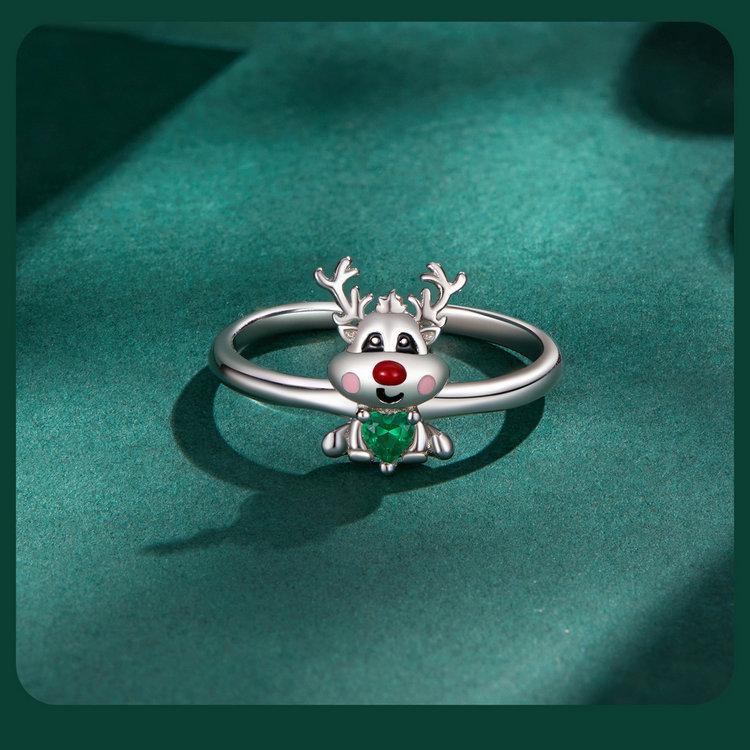 Everlove Reindeer Moose S925 Sterling Silver Rhodium-Plated Open Ring for Women