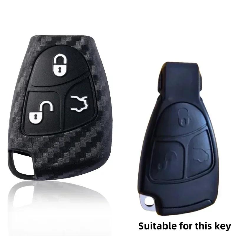 

Carbon Fiber Silicone Car Key Case For Mercedes Benz C B E R Class GL CLS CLK SLK W203 W211 W204 3BNT Remote Key Cover чёрный