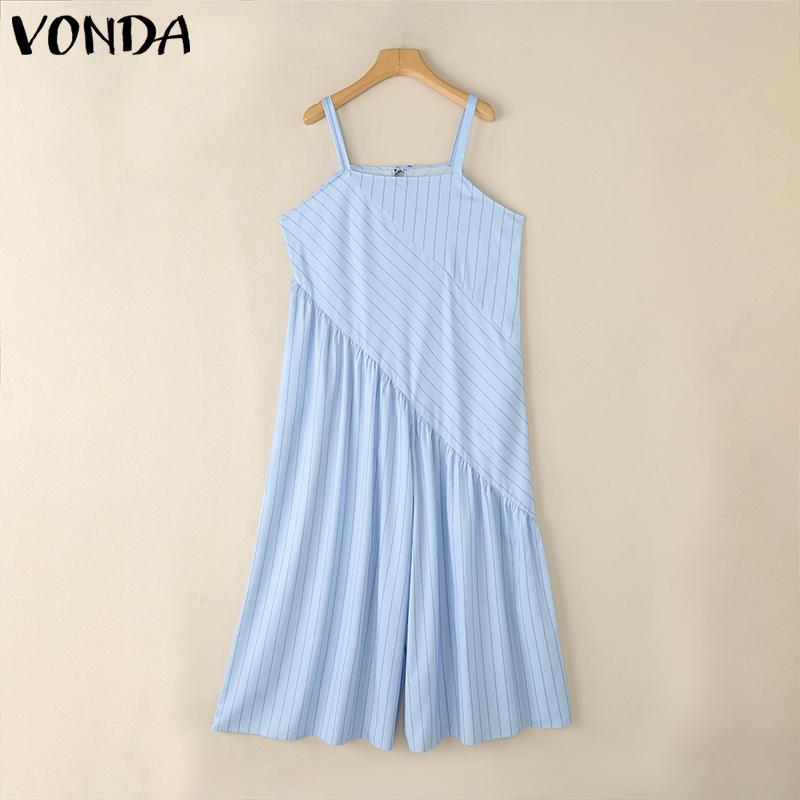 

VONDA Women Summer Sleeveless Strap Striped Casual Wide Legs Jumpsuits Rompers 5XL синий