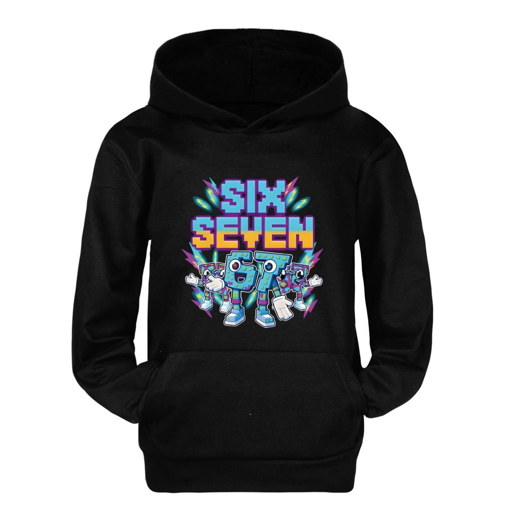 

5220 Детская толстовка с длинными рукавами для мальчиков и девочек Steal a Brainrot 67 Six Seven с принтом. 130cm чёрный