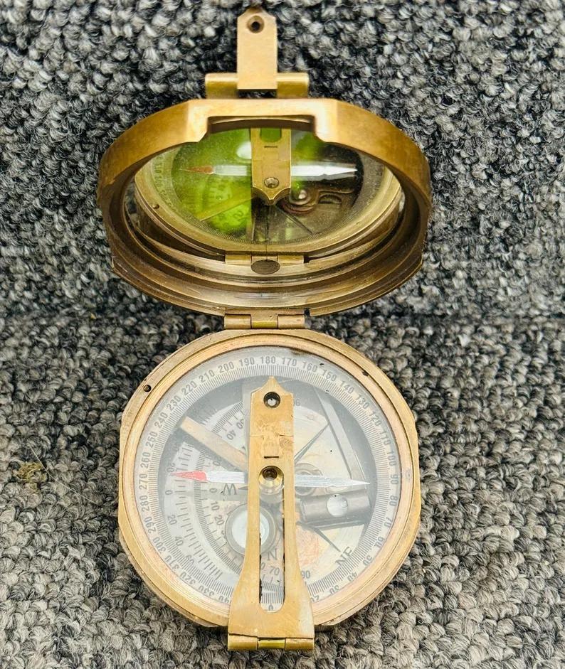 Nautical Geological Compass Gift Royal Navy Brass Brunton Compass in Wooden Box