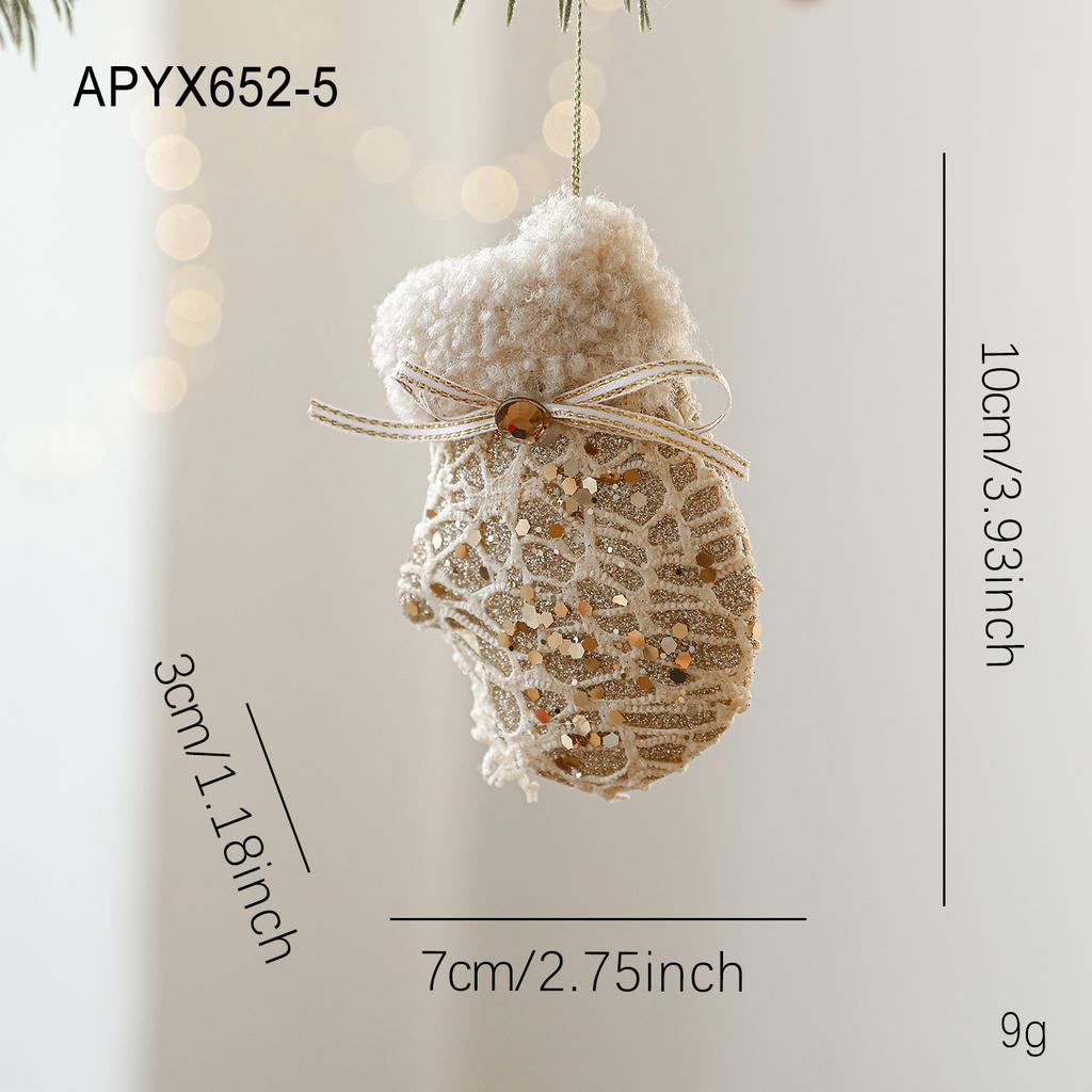 Champagne-colored Foam Christmas Hanging Ornaments Glitter-Coated Fabric-Covered Christmas Tree Decorations