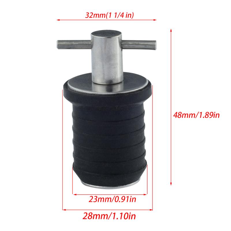 2Pcs 25mm Hole T Handle Boat Drain Plugs Rubber with Stainless Steel Marine Twist Plug Sealing Bilge Plug Boats Accessories