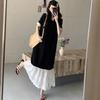 DIMANAF 2025 Plus Size Dress Women Summer Vintage Dress Basic Long Loose Casual Spliced Dress Elegant