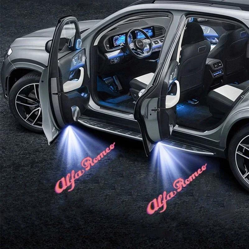 2Pcs LED Car Door Welcome Courtesy Logo Lights for Alfa Romeo Mito Giulia Giulietta Stelvio Pattern Projector Lamps Accessories