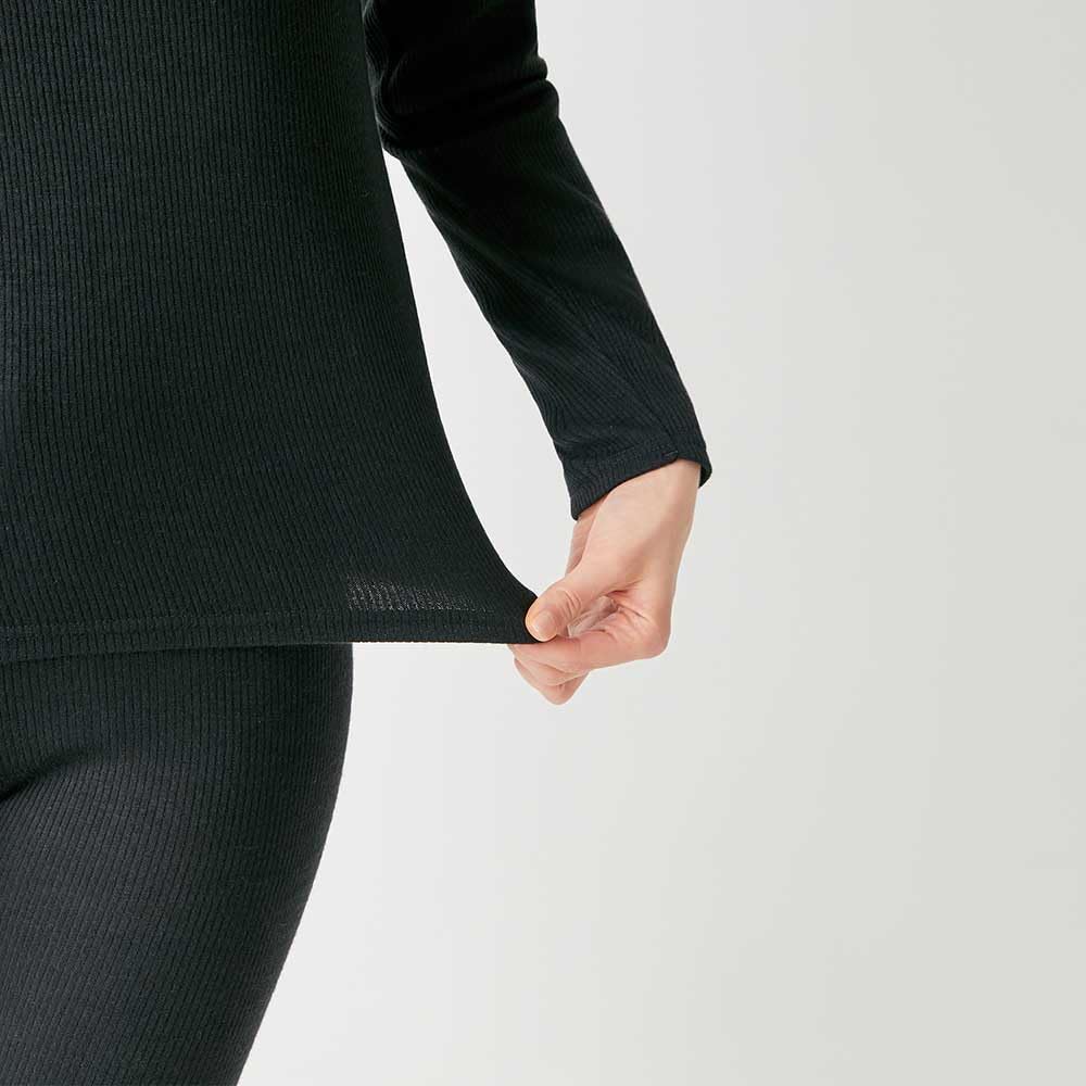 Gunze HOTMAGIC MH8446 Long Sleeve Cotton Warm Inner Rib Black Women's T-Shirt, Blend, Moisture-Wicking, Heat-Generating, Material,