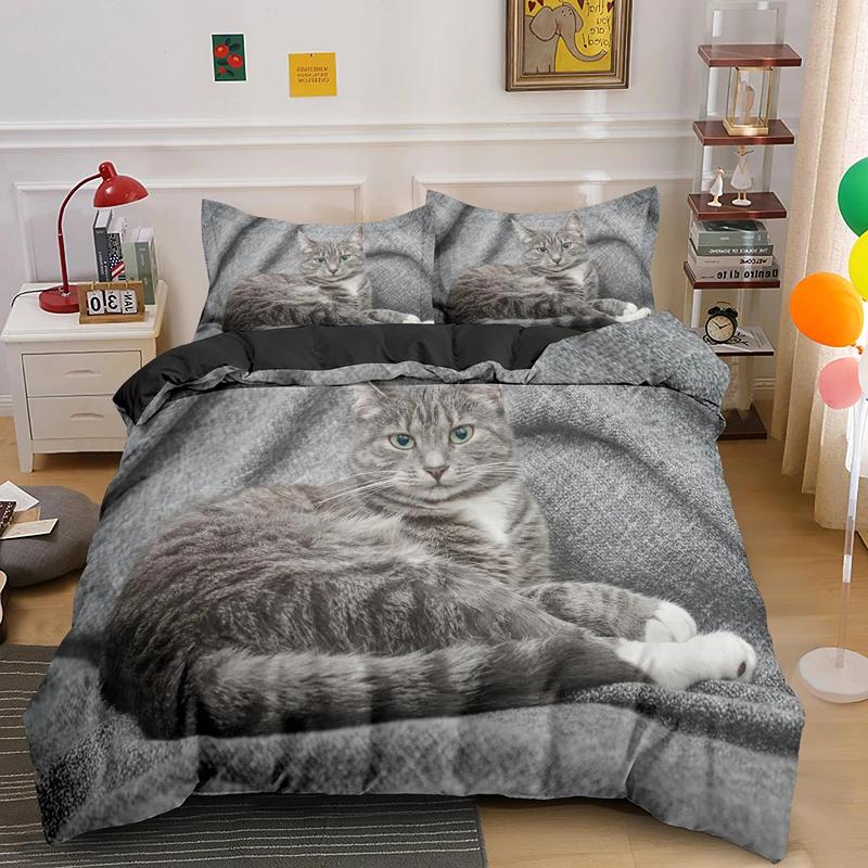 Super Cute Kitten Kids Bedding Set Kawaii Girl Quilt Cove King Queen Size Cute Cat Animal 3pcs Polyester Duvet Cover (No Sheet)